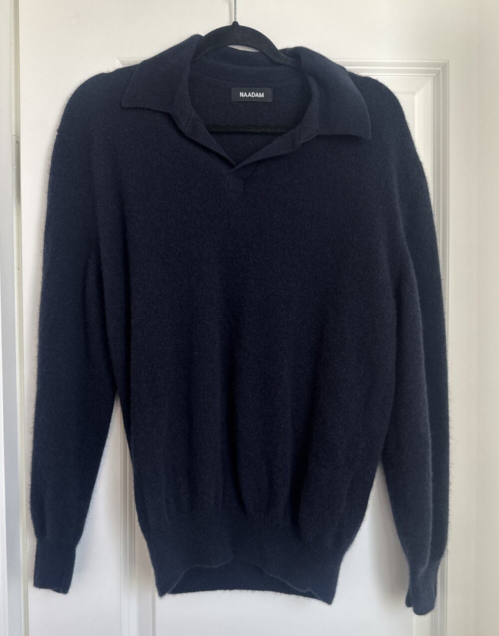 Naadam Lightweight Cashmere Relaxed Polo Navy Blue Mens Size Medium MSRP: $178